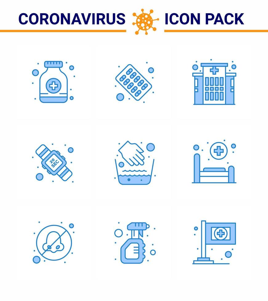 Coronavirus Prevention 25 icon Set Blue medical hands building washing seconds viral coronavirus 2019nov disease Vector Design Elements