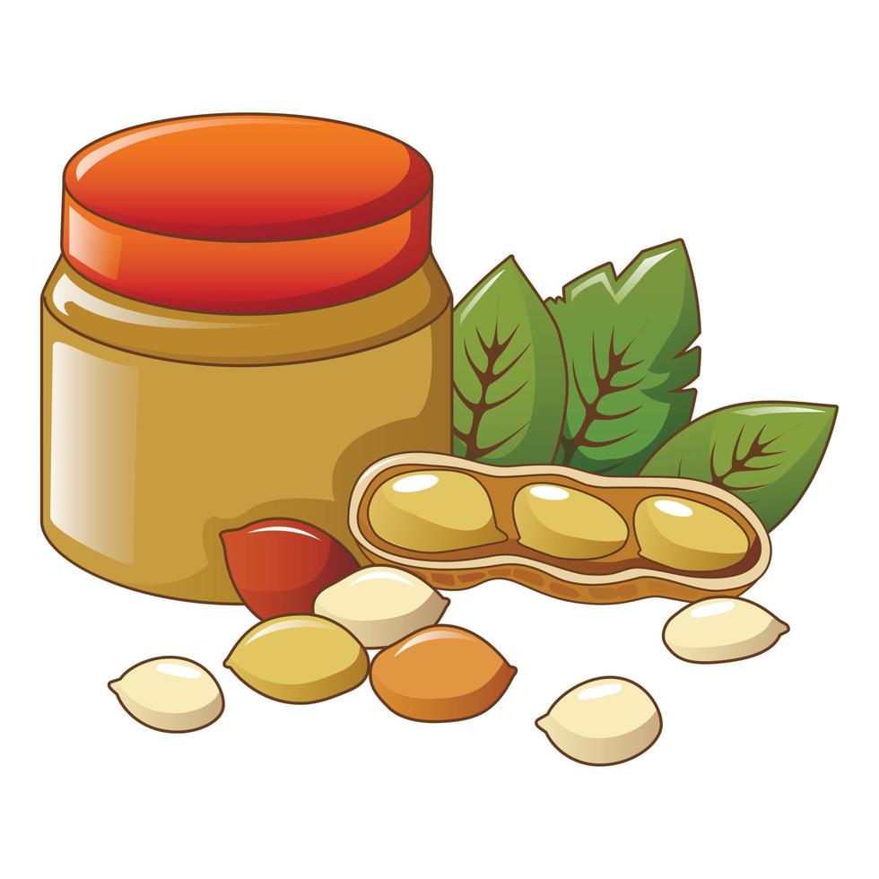 Eco peanut butter jar icon, cartoon style vector