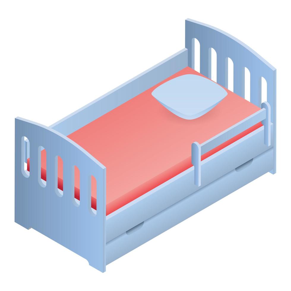 icono de cama de bebé, estilo isométrico vector