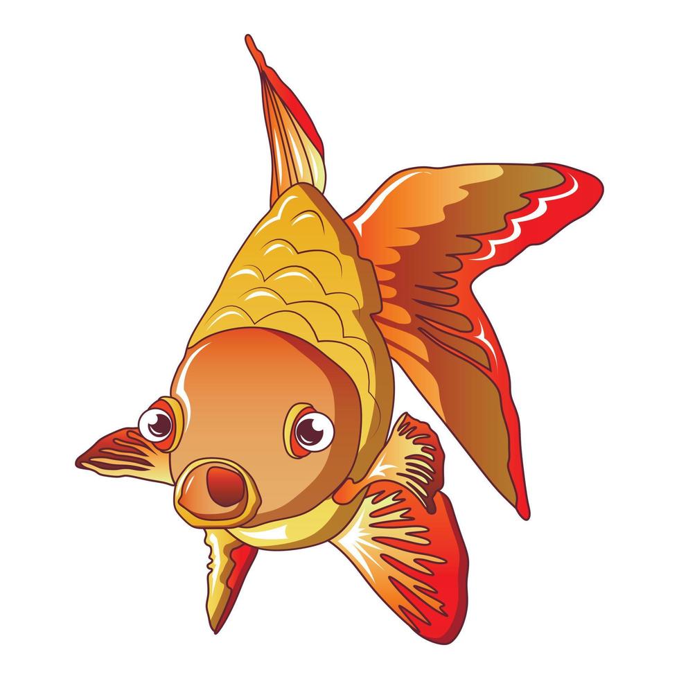 Front goldfish icon, cartoon style vector