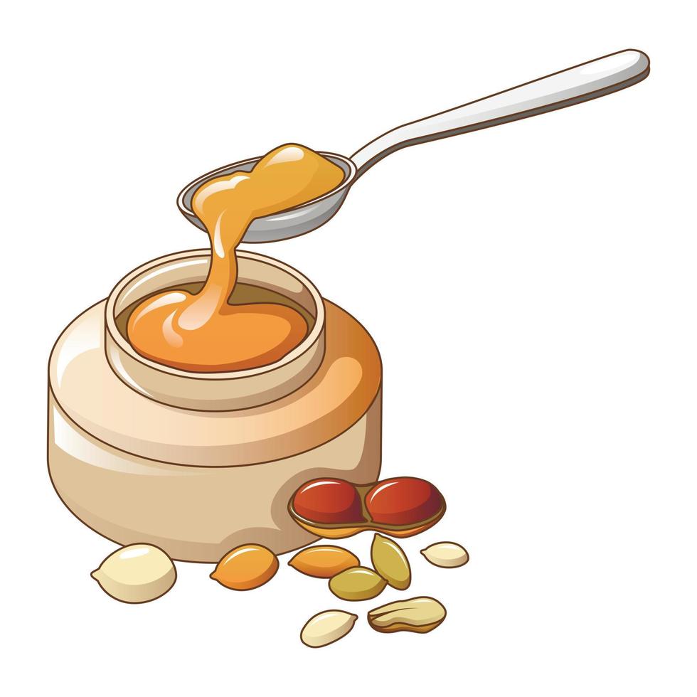 Peanut butter on spoon icon, cartoon style vector