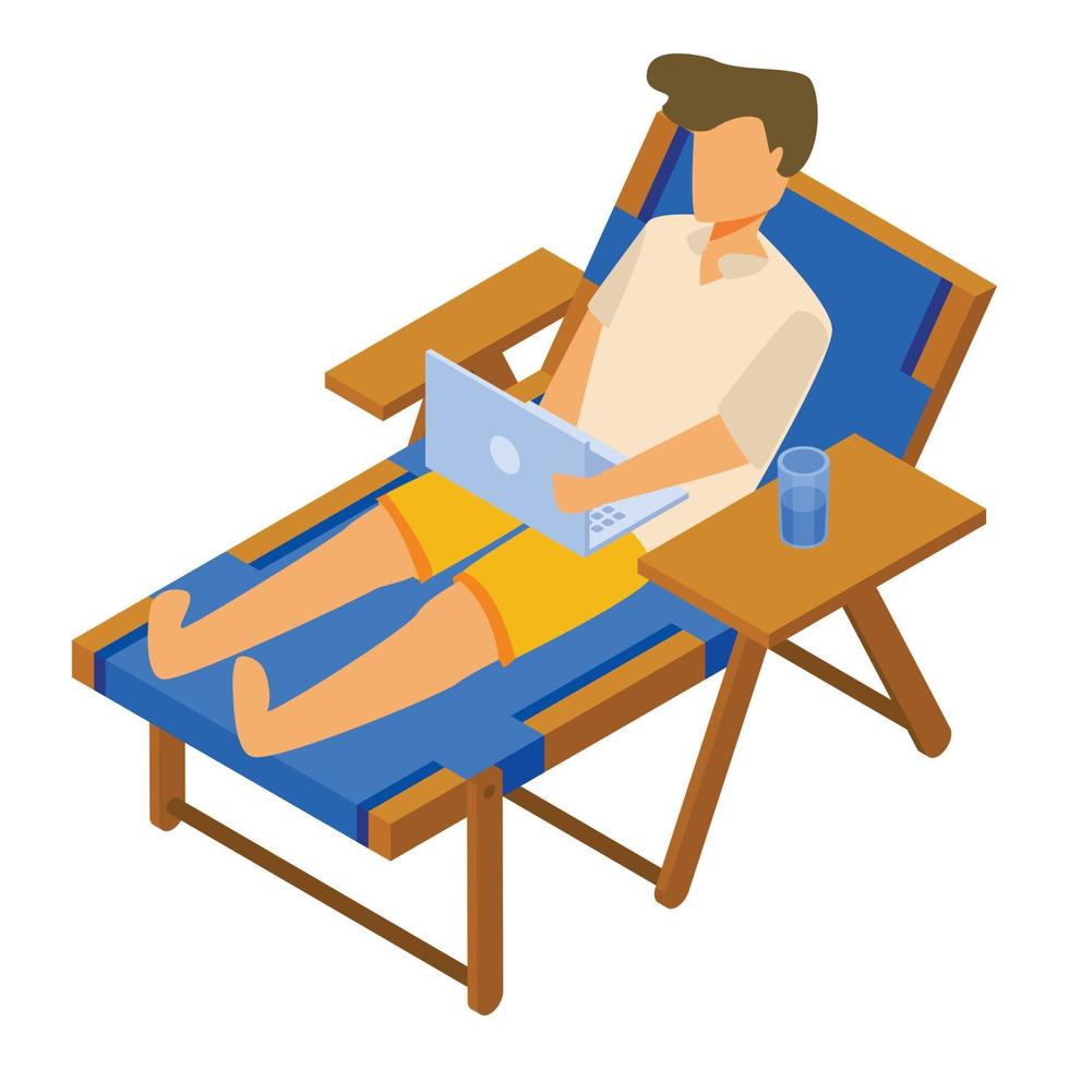 Freelancer on deck chair icon, isometric style vector