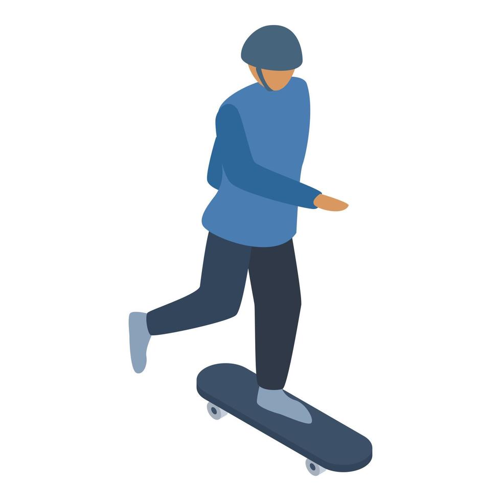 icono de patineta de niño protegido, estilo isométrico vector