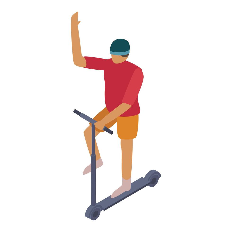 Boy at scooter icon, isometric style vector