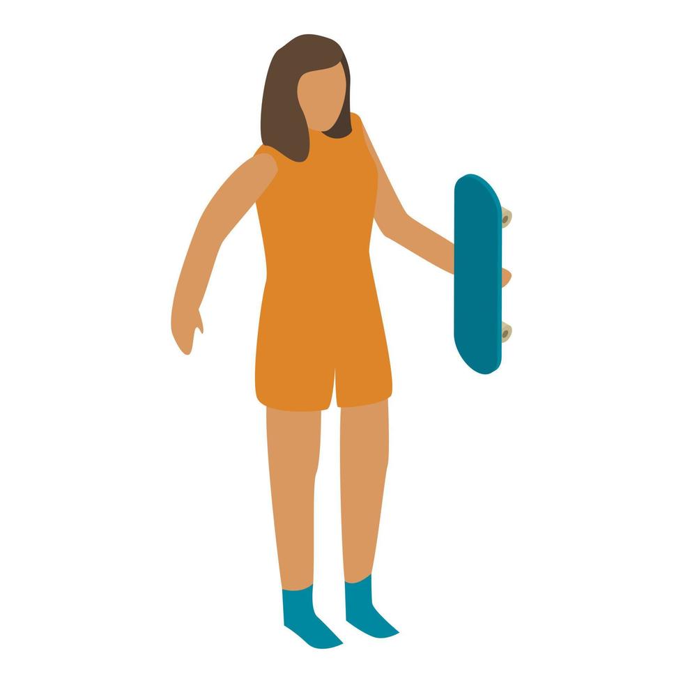 Girl skateboard in hand icon, isometric style vector