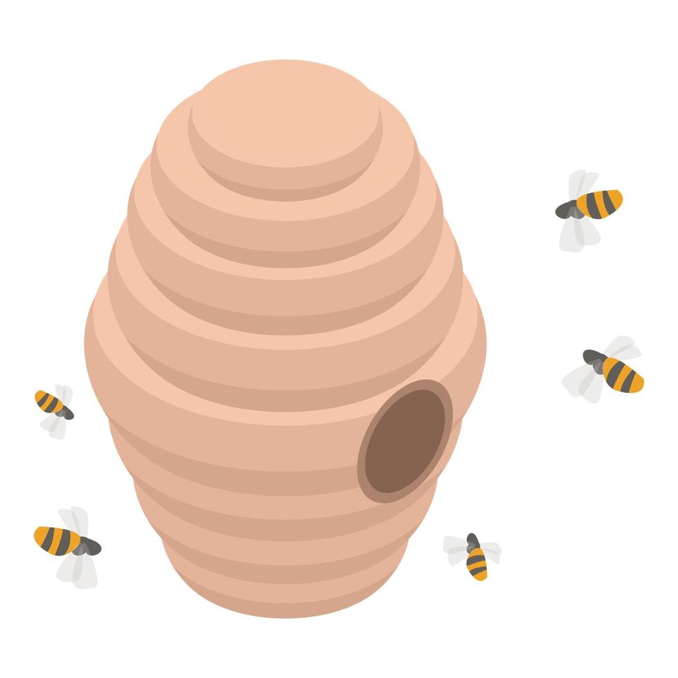 icono de colmena de abejas de árbol, estilo isométrico vector