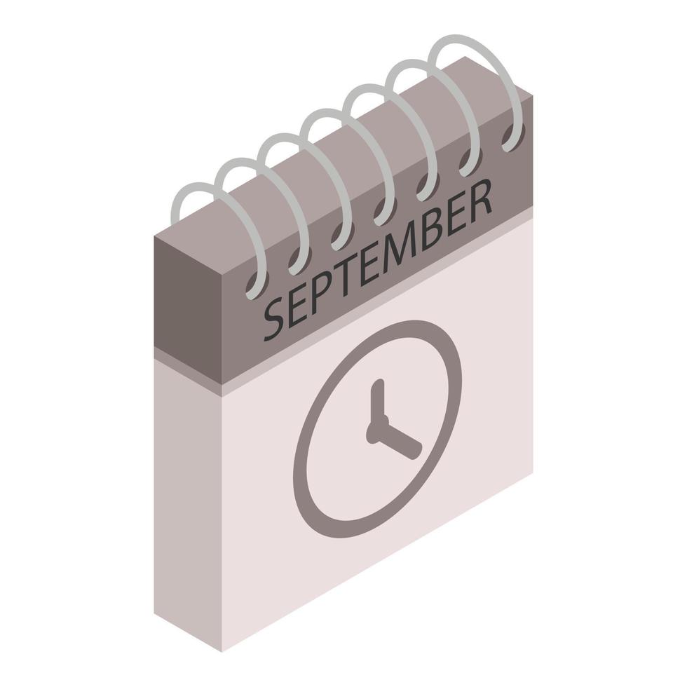 icono de tiempo de calendario de septiembre, estilo isométrico vector
