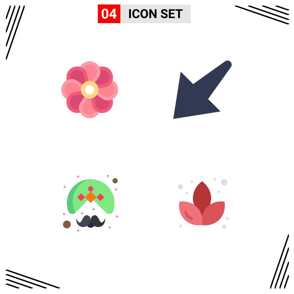 Mobile Interface Flat Icon Set of 4 Pictograms of flower person spring left wearing Editable Vector Design Elements