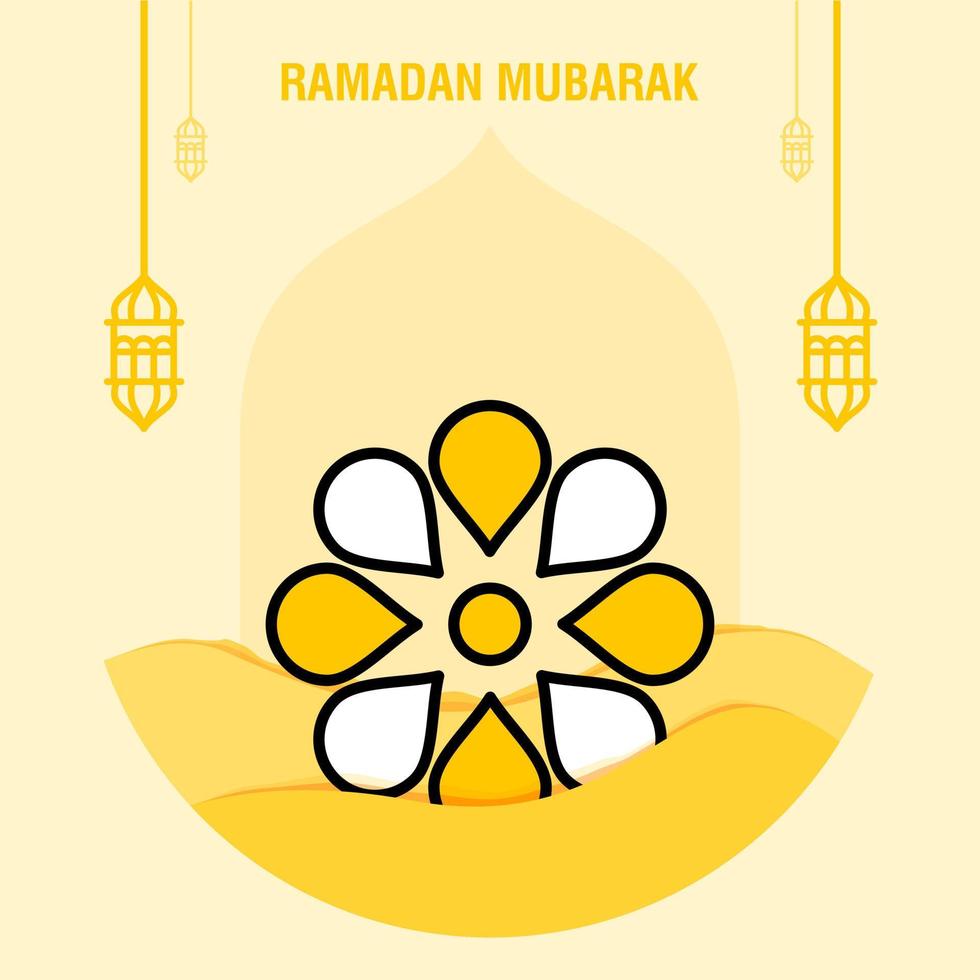 Ramadan kareem greeting template islamic crescent and arabic lantern vector illustration