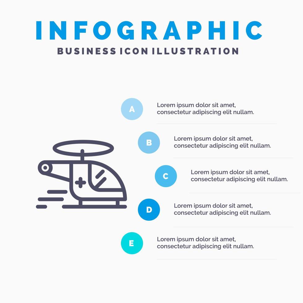 icono de línea de aire de ambulancia médica de helicóptero con fondo de infografía de presentación de 5 pasos vector