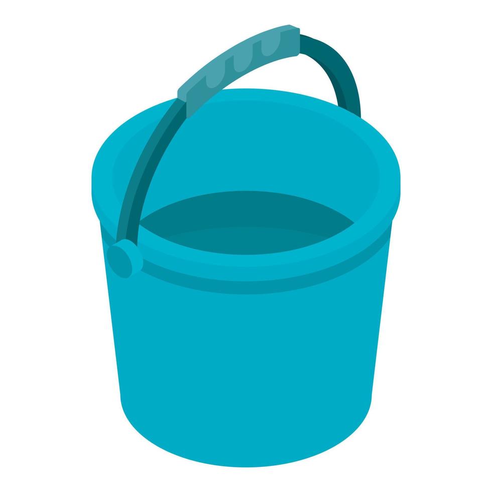 Blue plastic bucket icon, isometric style vector