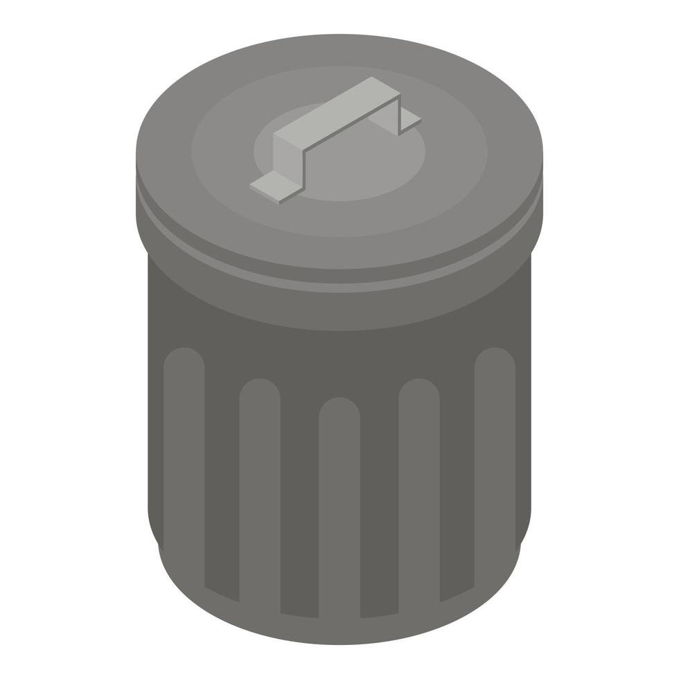 Metal garbage bin icon, isometric style vector