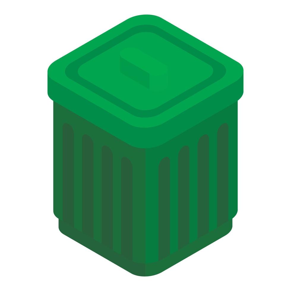 Green garbage can icon, isometric style vector