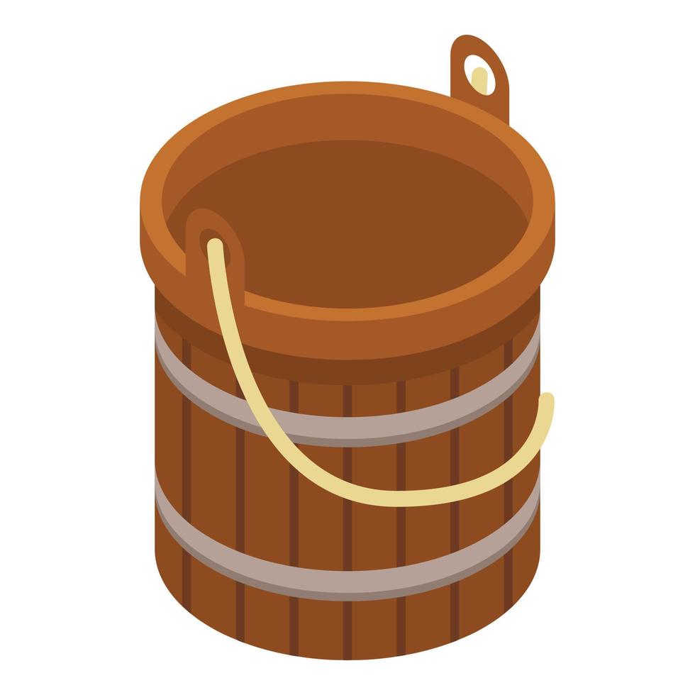 Wood bucket icon, isometric style vector