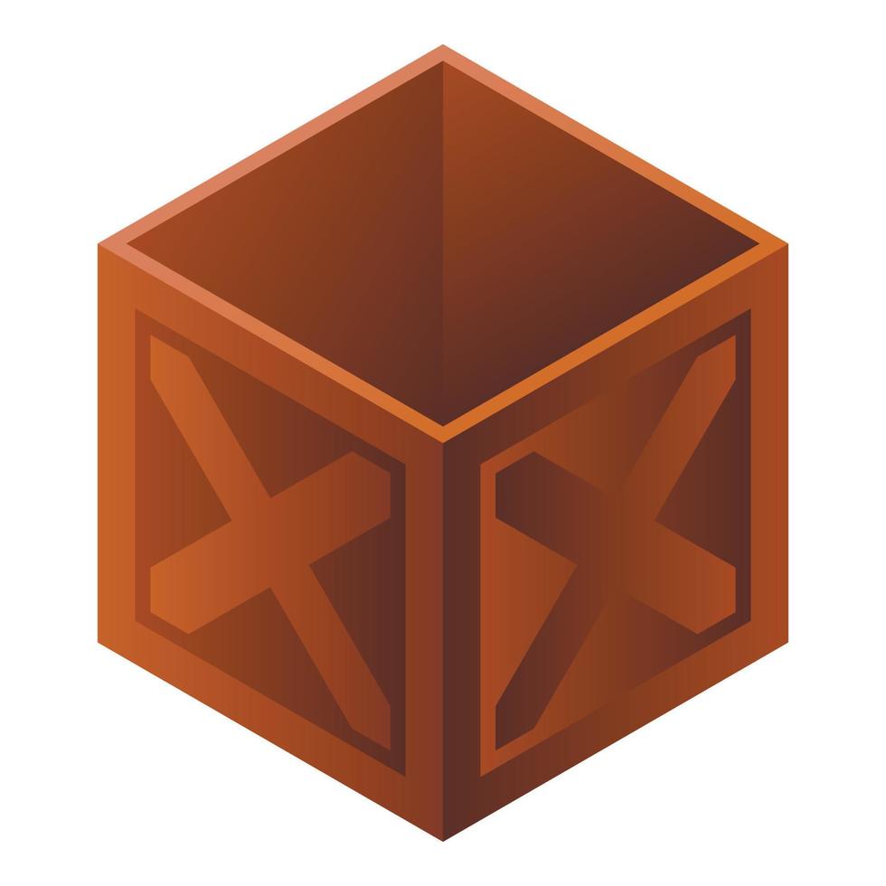 Wood parcel box icon, isometric style vector