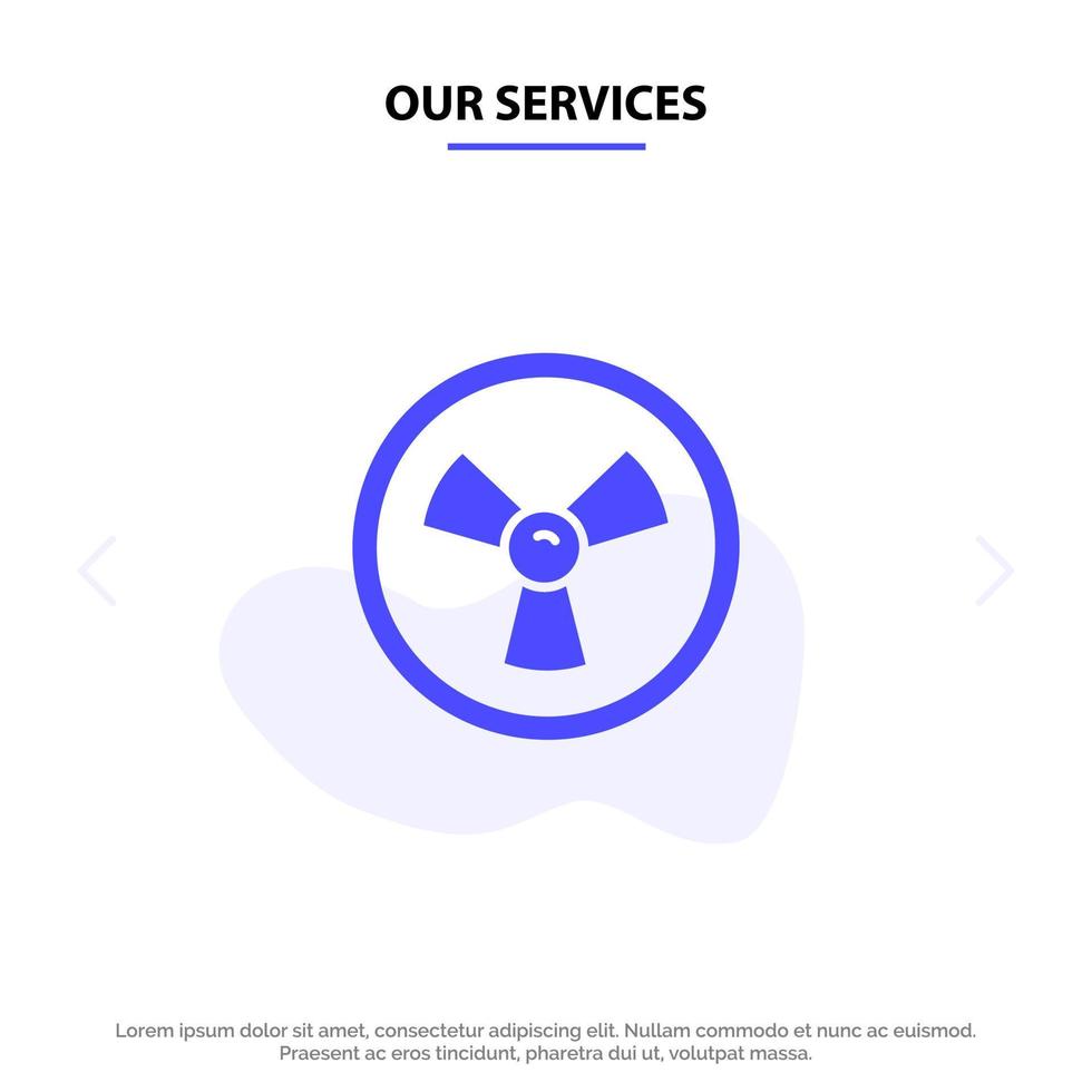 Our Services Biohazard Chemist Science Solid Glyph Icon Web card Template vector