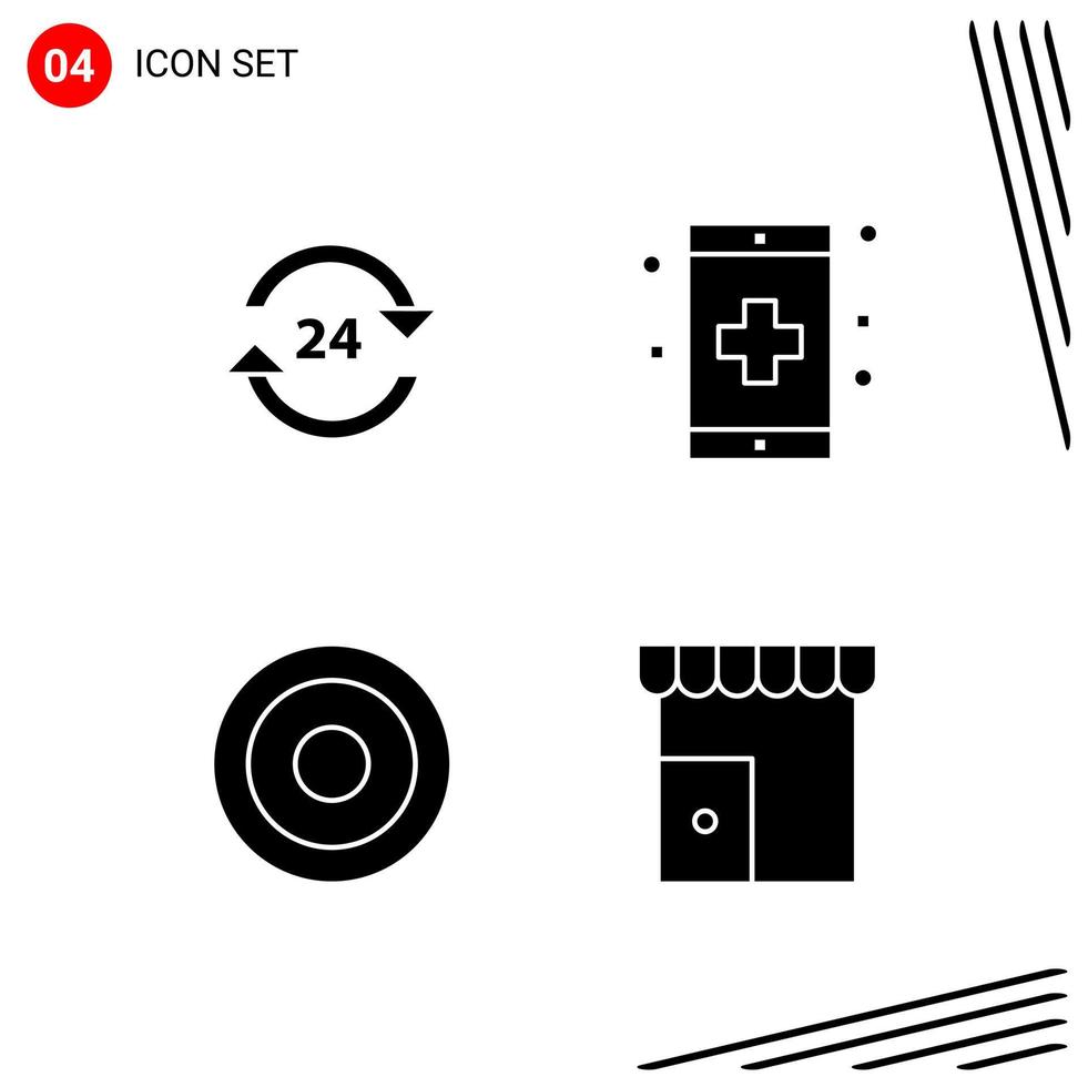 Collection of 4 Vector Icons in solid style Pixle Perfect Glyph Symbols for Web and Mobile Solid Icon Signs on White Background 4 Icons