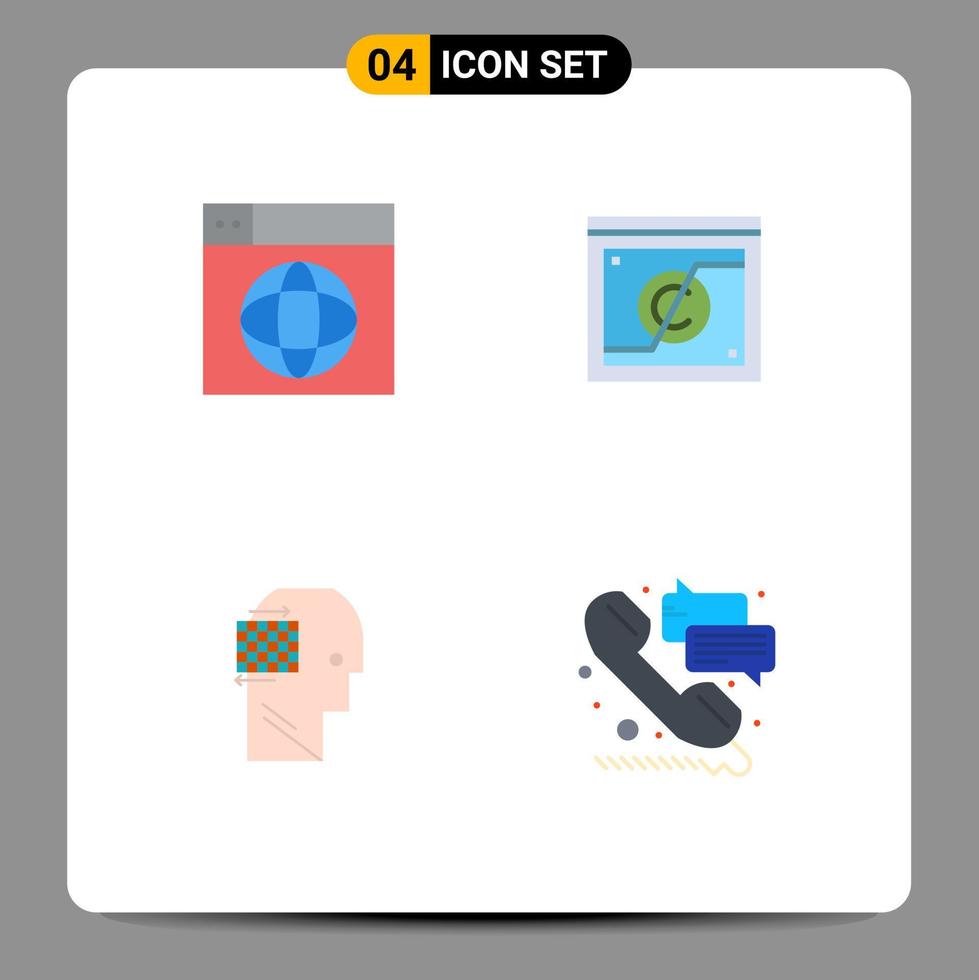 Pack of 4 Modern Flat Icons Signs and Symbols for Web Print Media such as web law globe copyright think Editable Vector Design Elements