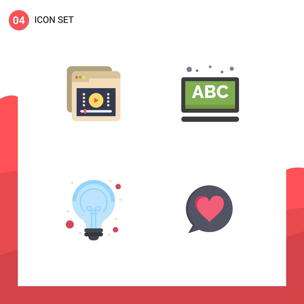 Mobile Interface Flat Icon Set of 4 Pictograms of tutorials school education abc creative Editable Vector Design Elements