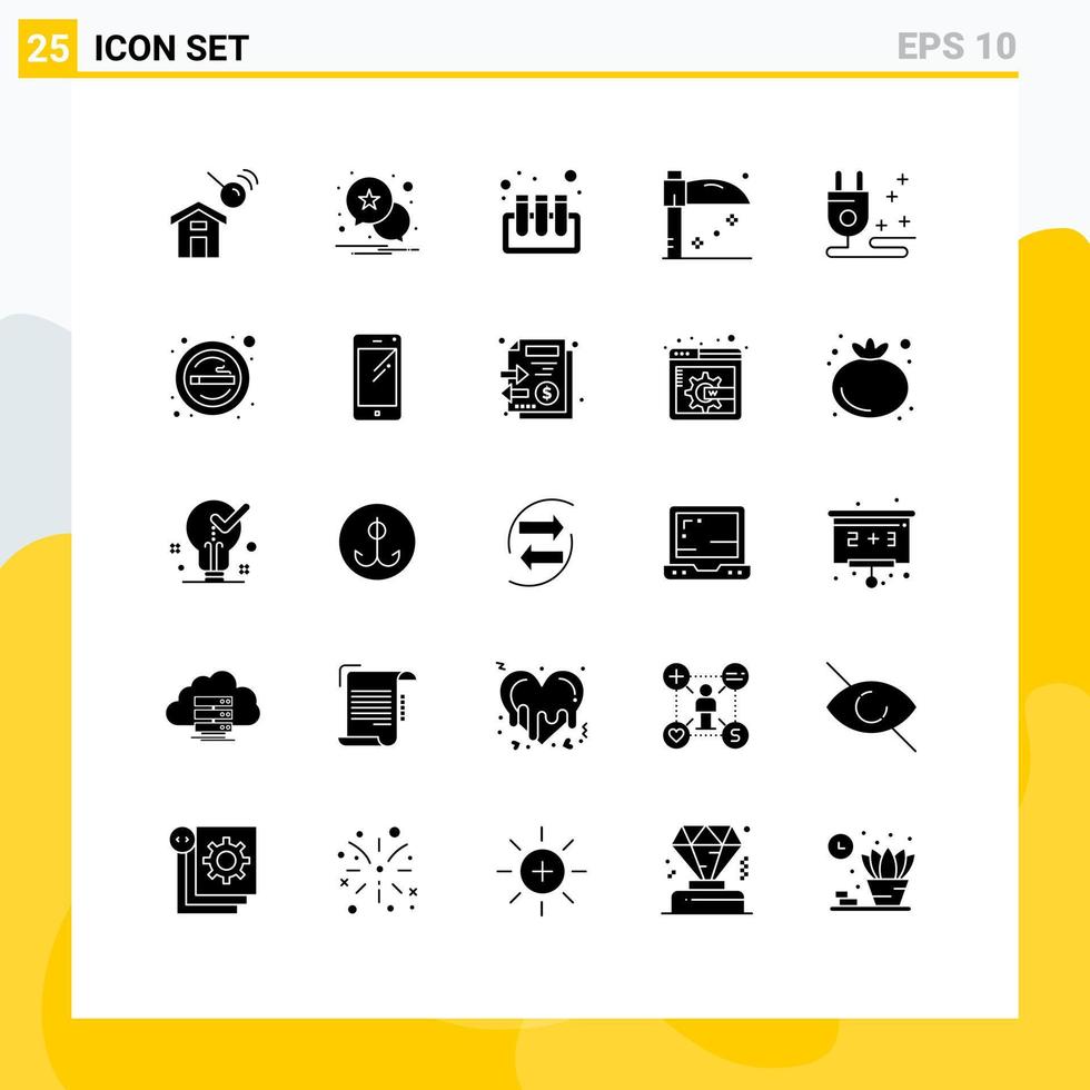 Universal Icon Symbols Group of 25 Modern Solid Glyphs of place marketing test cable scythe Editable Vector Design Elements