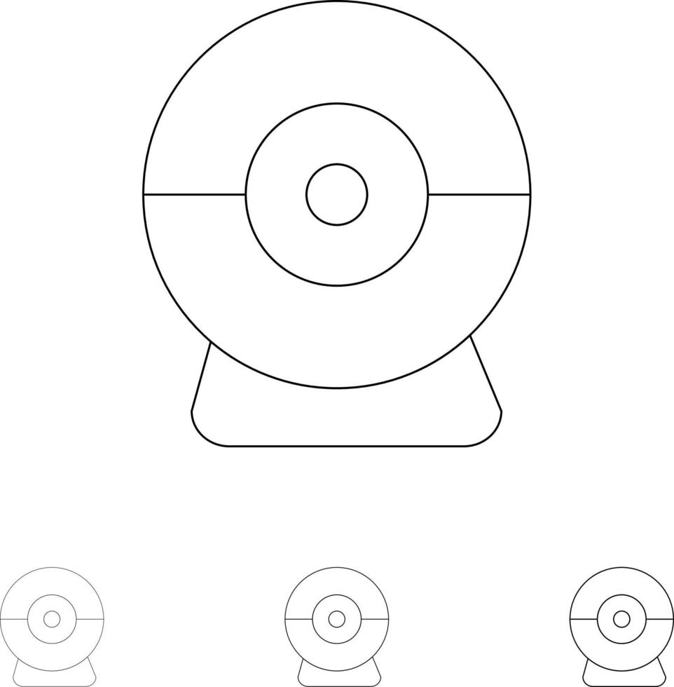 conjunto de iconos de línea negra delgada y audaz de seguridad de la cámara web de la cámara vector