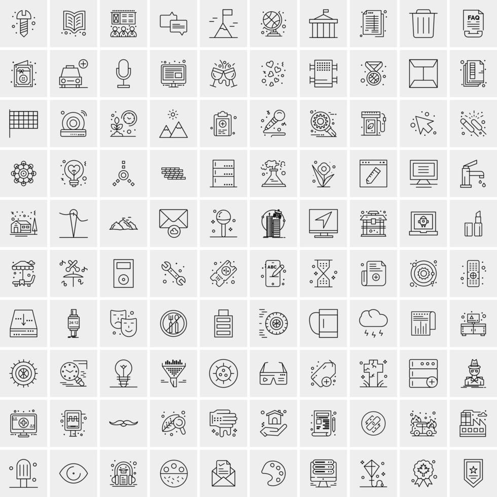 100 iconos universales de línea negra sobre fondo blanco vector