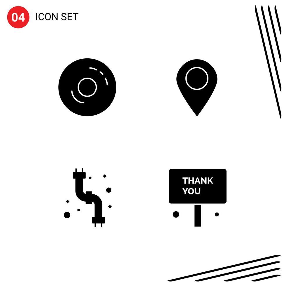 Group of 4 Modern Solid Glyphs Set for bagels mechanical food map plumber Editable Vector Design Elements