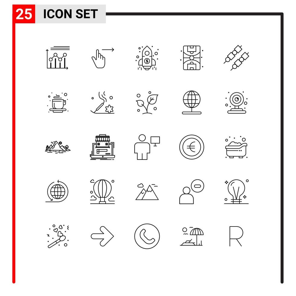 conjunto de pictogramas de 25 líneas simples de elementos de diseño de vectores editables de dinero de ciudad deslizante de vida de barbacoa