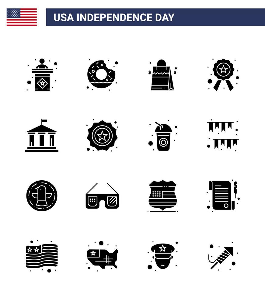 feliz día de la independencia usa paquete de 16 glifos sólidos creativos de bandera signo bolsa estrella insignia editable usa día elementos de diseño vectorial vector