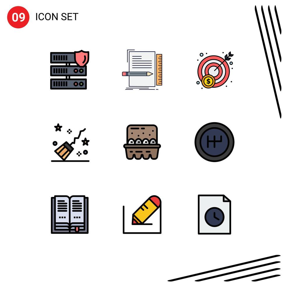 User Interface Pack of 9 Basic Filledline Flat Colors of cooking witchcraft script magic broom Editable Vector Design Elements