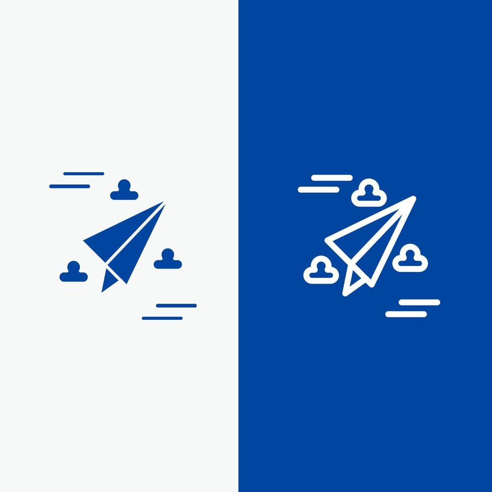 Web Design Paper Fly Line and Glyph Solid icon Blue banner Line and Glyph Solid icon Blue banner vector