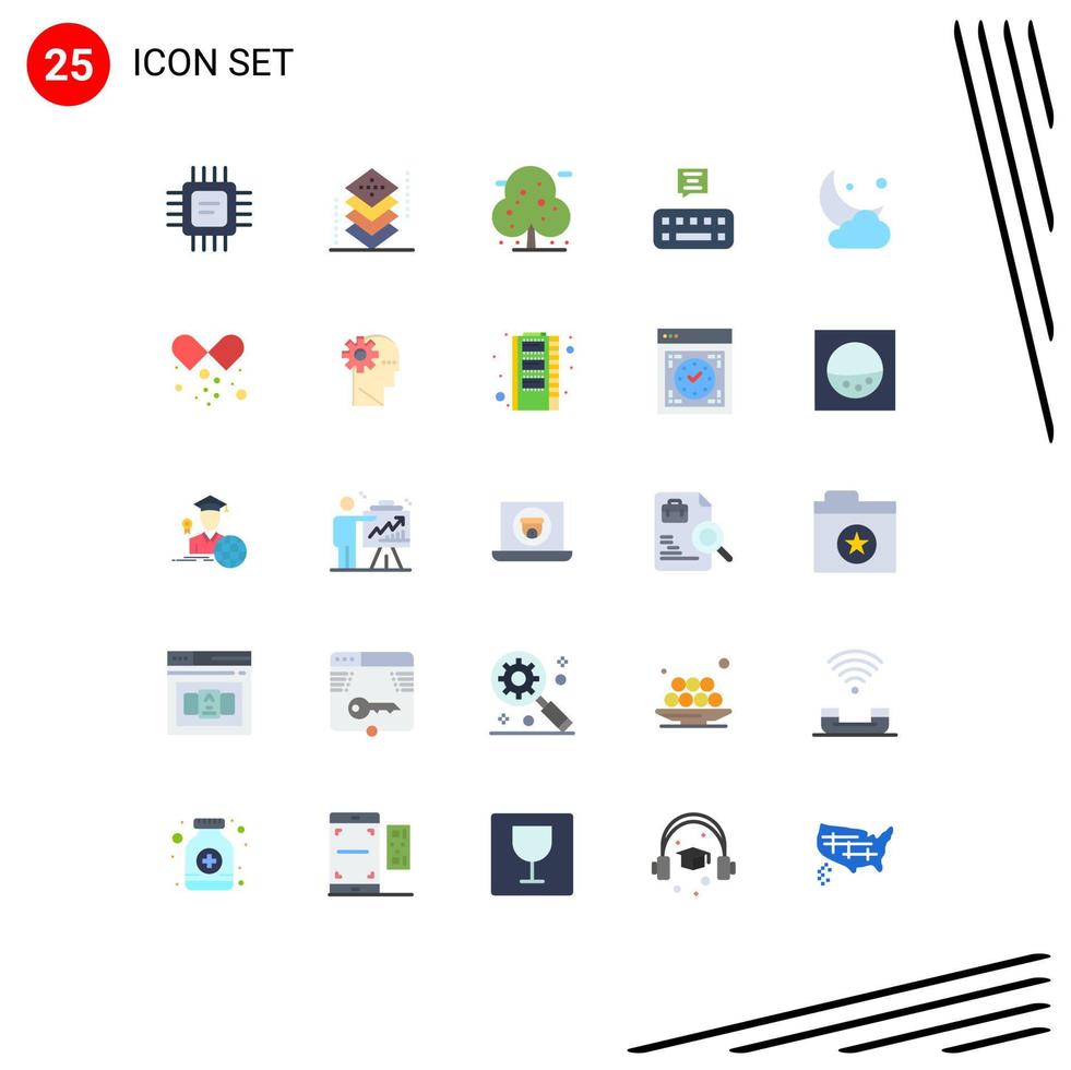 Group of 25 Flat Colors Signs and Symbols for cresent mail programing chat tree Editable Vector Design Elements
