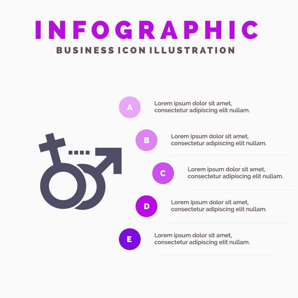 género masculino femenino símbolo sólido icono infografía 5 pasos presentación antecedentes vector