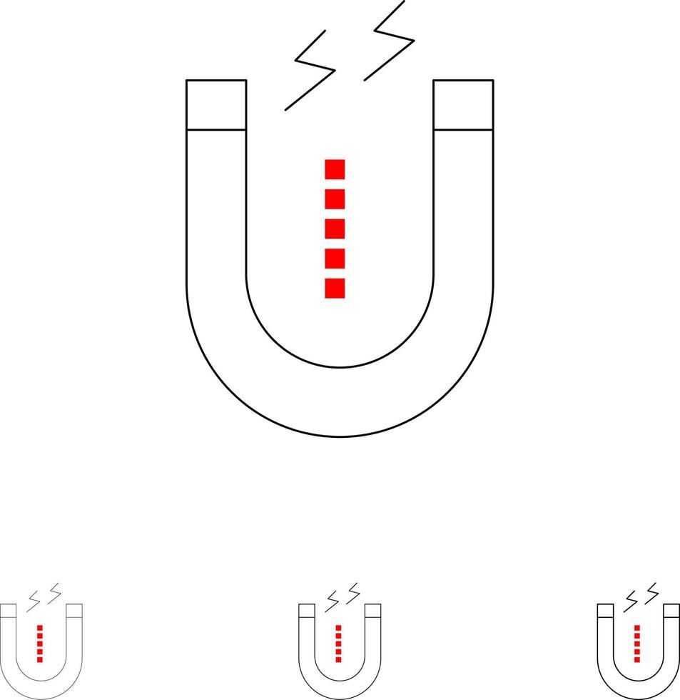 Magnet Attract Attracting Tool Bold and thin black line icon set vector