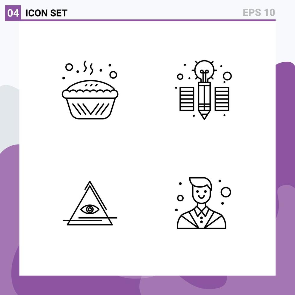 4 Thematic Vector Filledline Flat Colors and Editable Symbols of baked illuminati pie idea triangle Editable Vector Design Elements