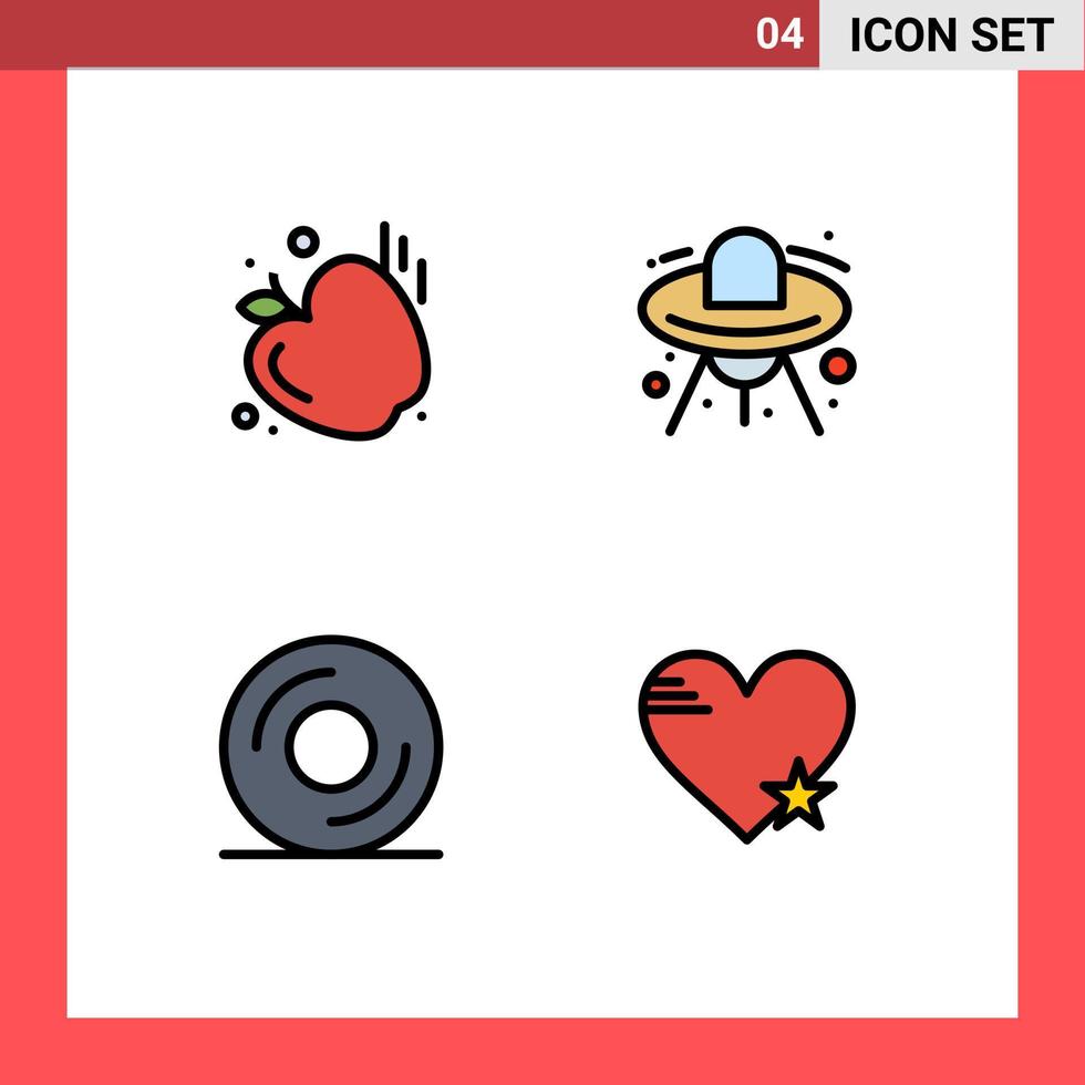 4 iconos creativos, signos y símbolos modernos del disco de gimnasio, elementos de diseño vectorial editables de corazón alienígena ufo vector