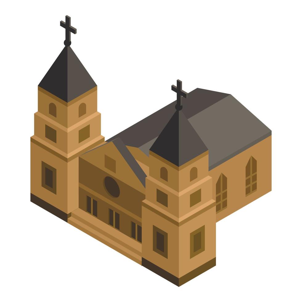 Double tower church icon, isometric style vector