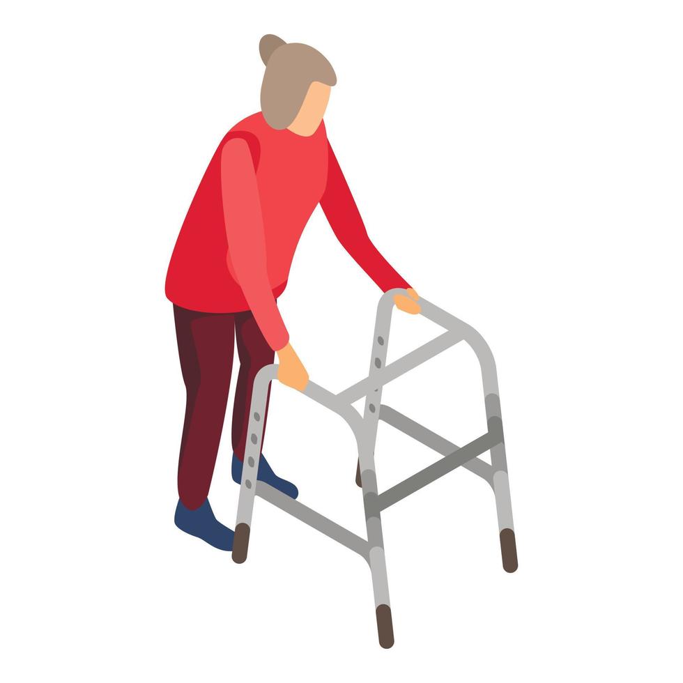 Old woman walker icon, isometric style vector