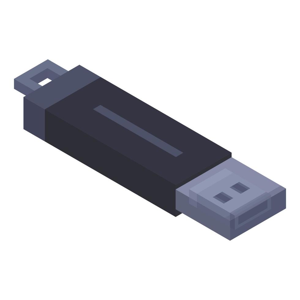 Black usb flash icon, isometric style vector