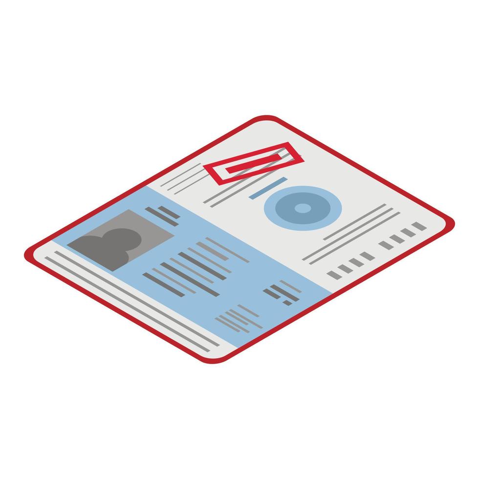 Migrant passport icon, isometric style vector