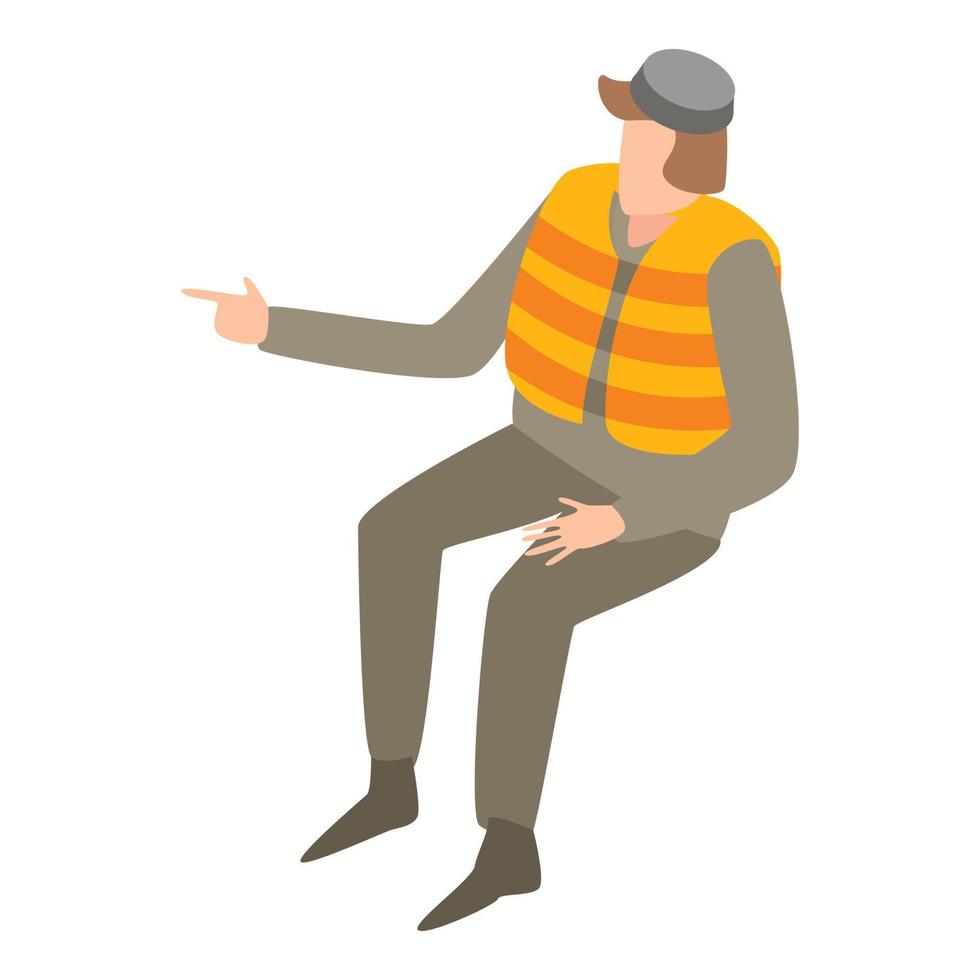 Migrant man in life vest icon, isometric style vector