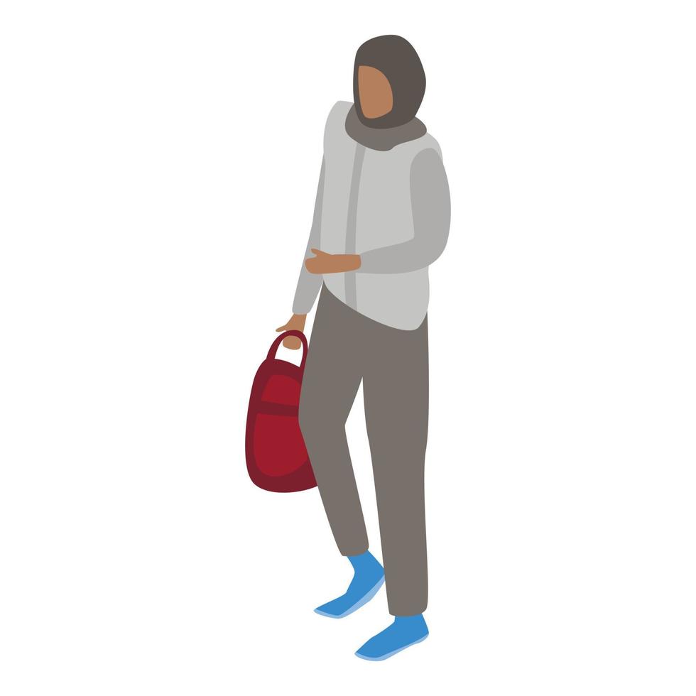 Young muslim woman icon, isometric style vector