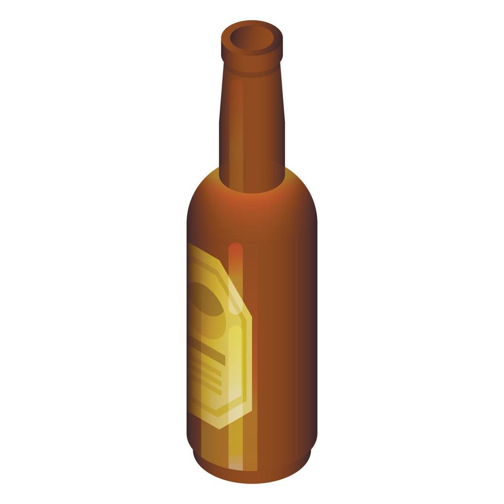 Black beer bottle icon, isometric style vector