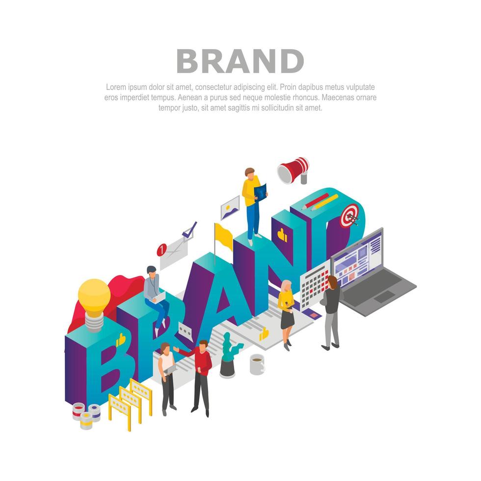 Brand teamwork concept background, isometric style vector