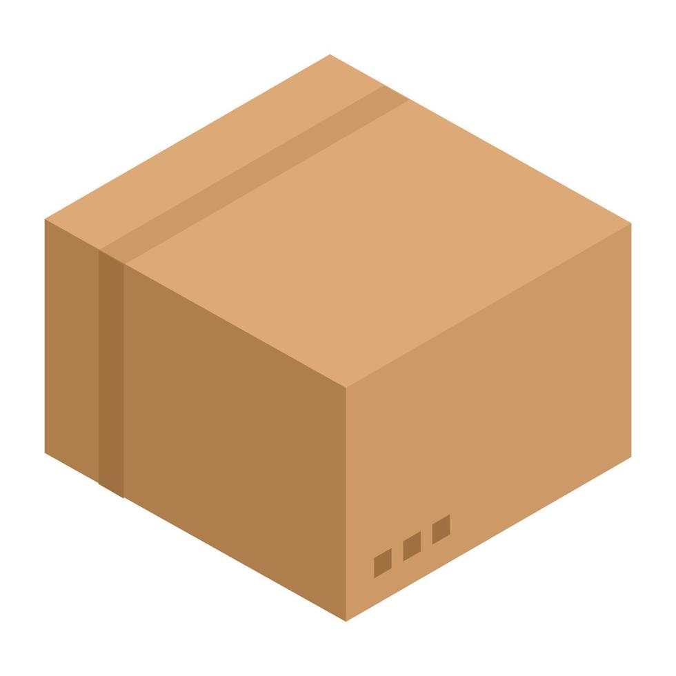 icono de caja de cartón de tienda, estilo isométrico vector