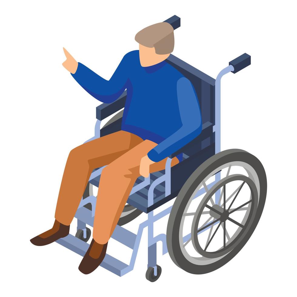 Invalid man in wheelchair icon, isometric style vector