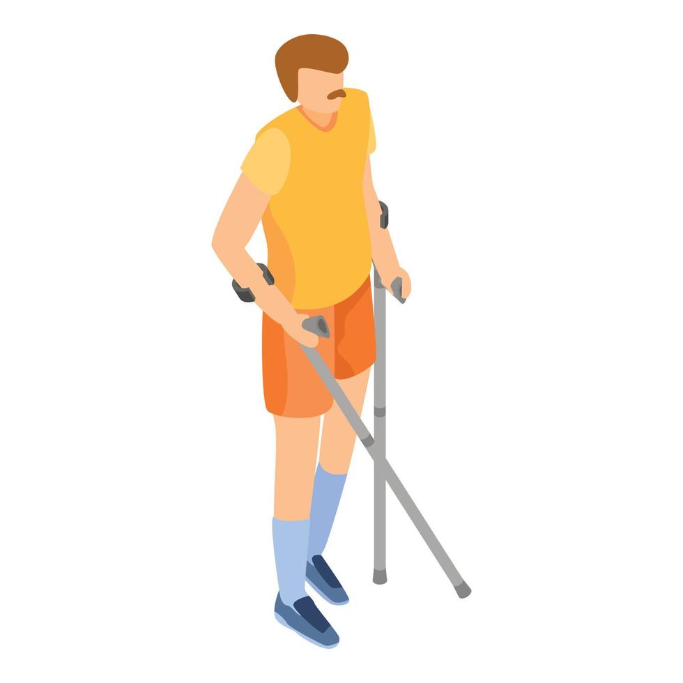 Invalid person with crutches icon, isometric style vector