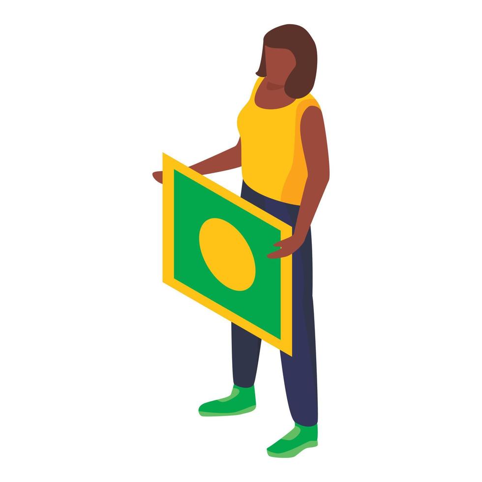Brazil woman support soccer team icon, isometric style vector