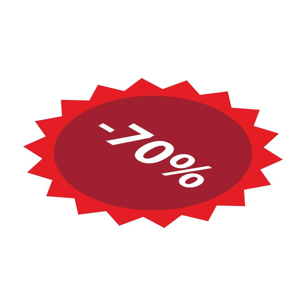 Minus 70 percent sale red icon, isometric style vector