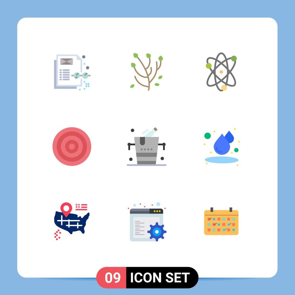 Paquete de 9 colores planos de interfaz de usuario de signos y símbolos modernos de elementos de diseño vectorial editables de dardos deportivos de premio de cubo de hielo vector